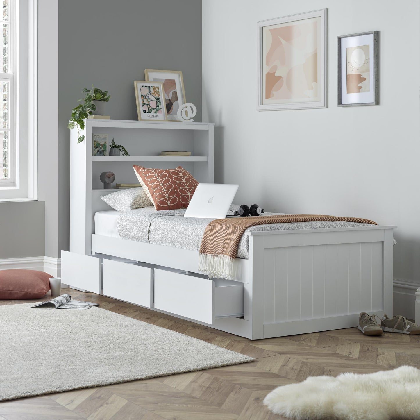 Enzo - Wooden 3 Drawer - Storage Bed - White