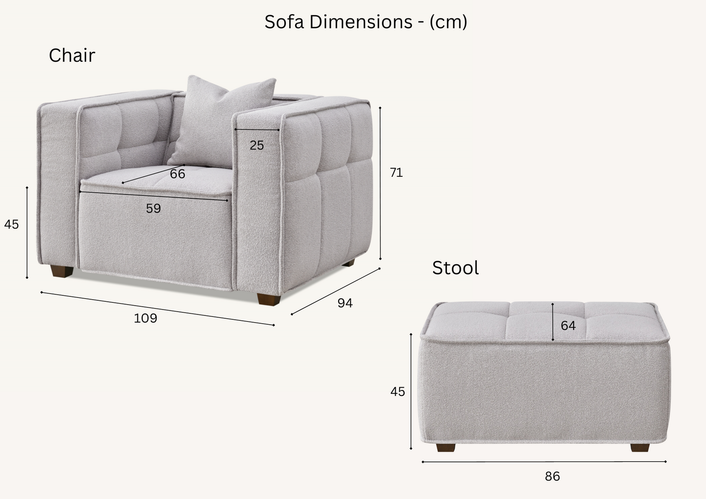 Aluxo - Murray Sofa Range in Putty Boucle Fabric