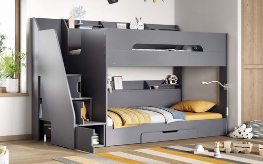 Slick - Staircase Bunk Bed With Storage - Grey