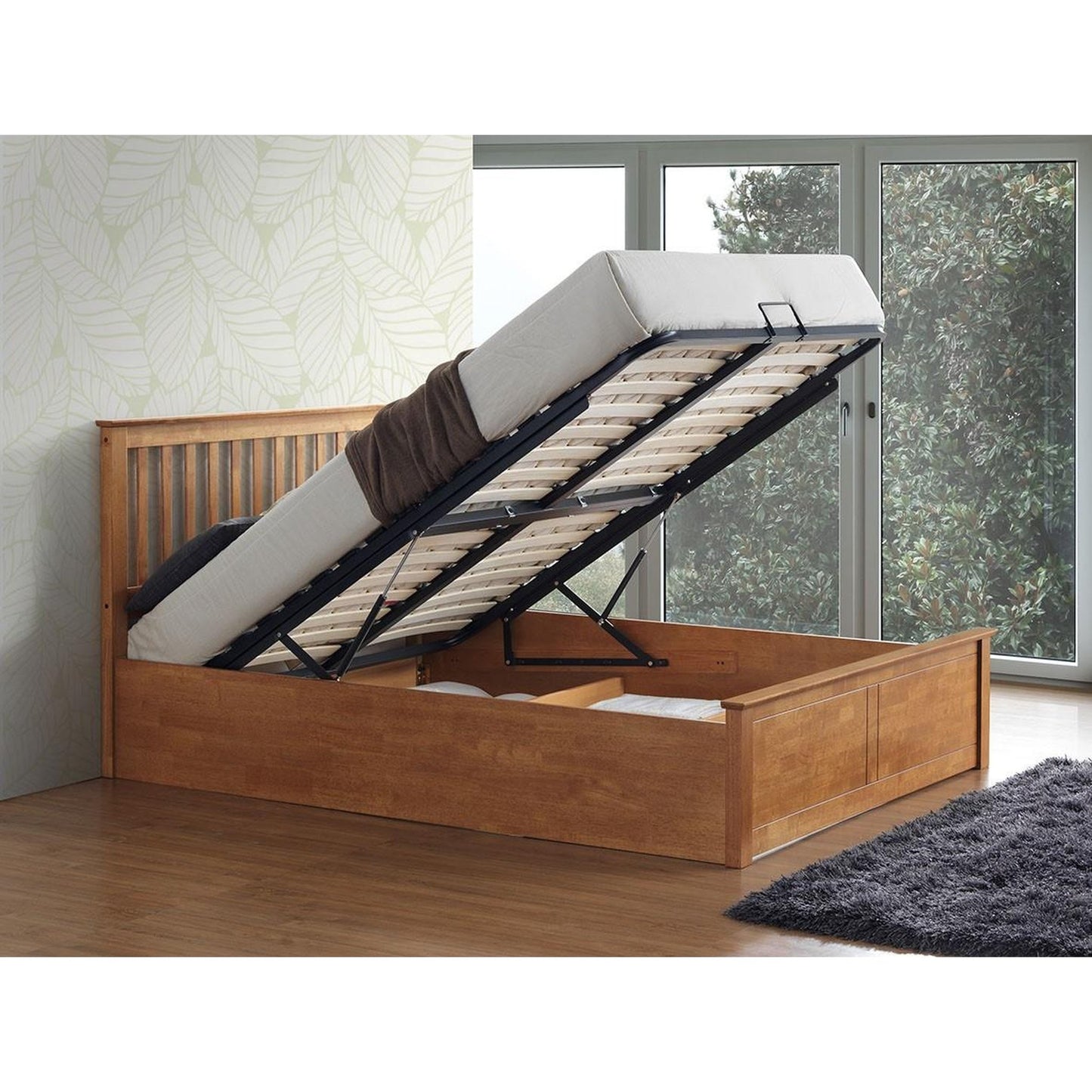 Malmo Oak Wooden Ottoman Bed