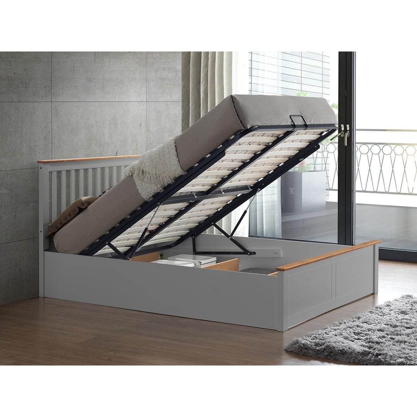 Malmo Pearl Grey Wooden Ottoman Bed