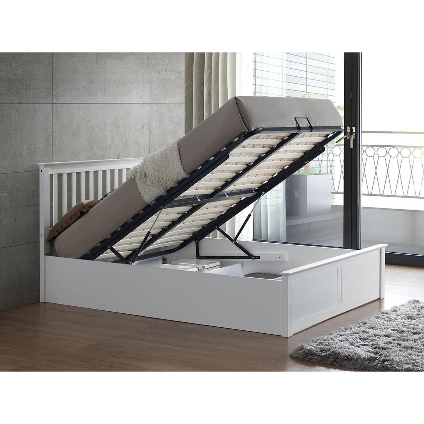 Malmo White Wooden Ottoman Bed