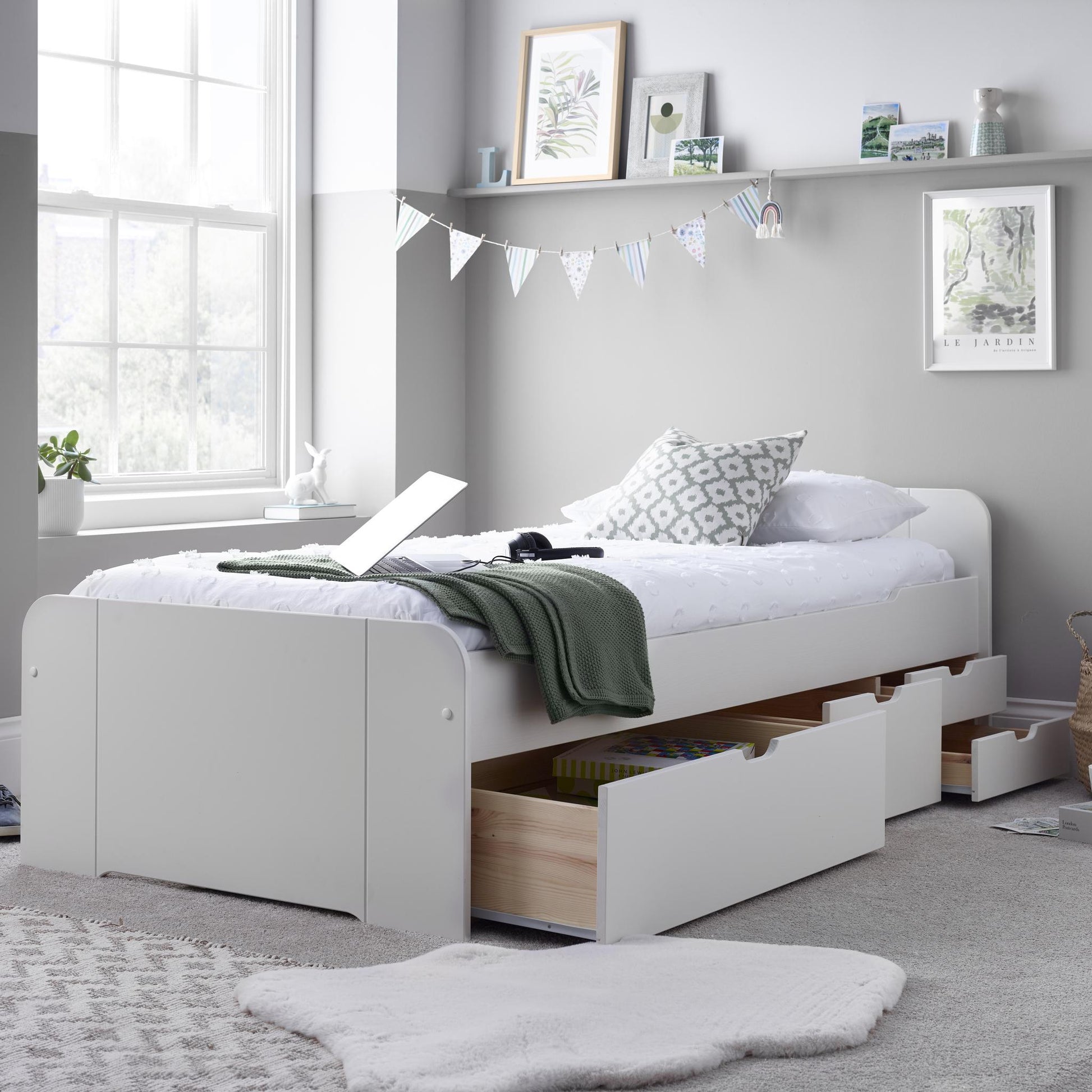 Trend White Wooden 4 Drawer Storage Bed