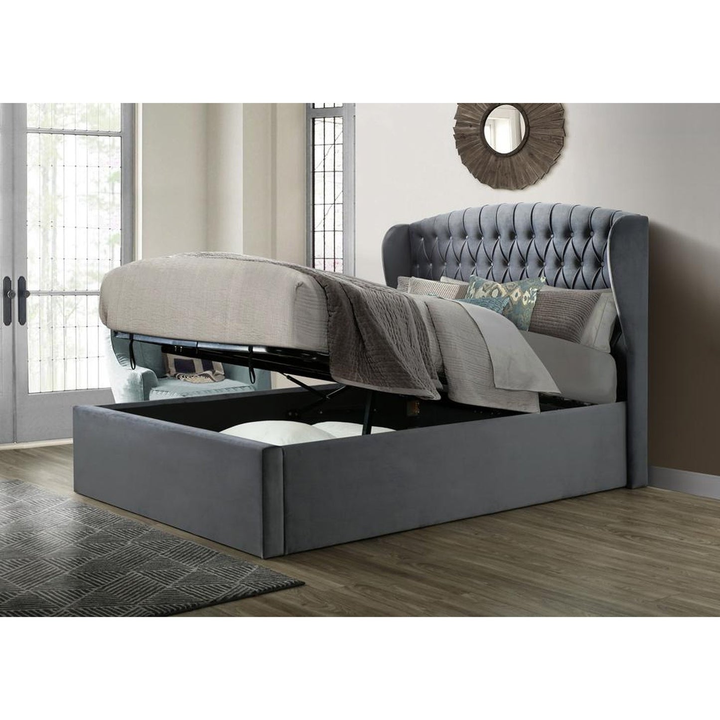 Warwick Grey Velvet Ottoman Bed