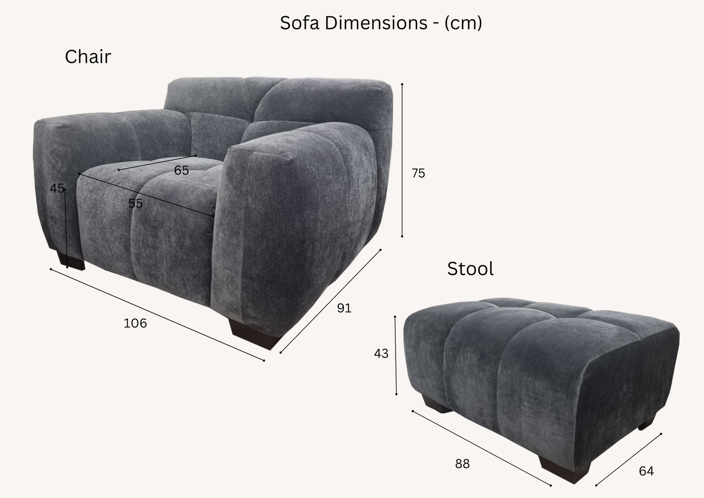 Aluxo - Harlem Sofa Range in Steel Velvet