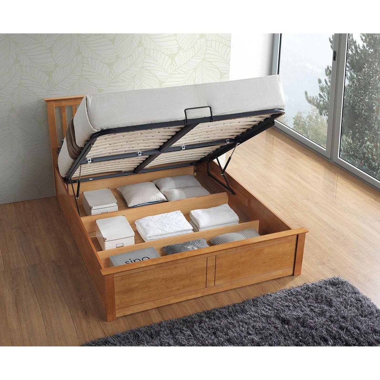 Malmo Oak Wooden Ottoman Bed