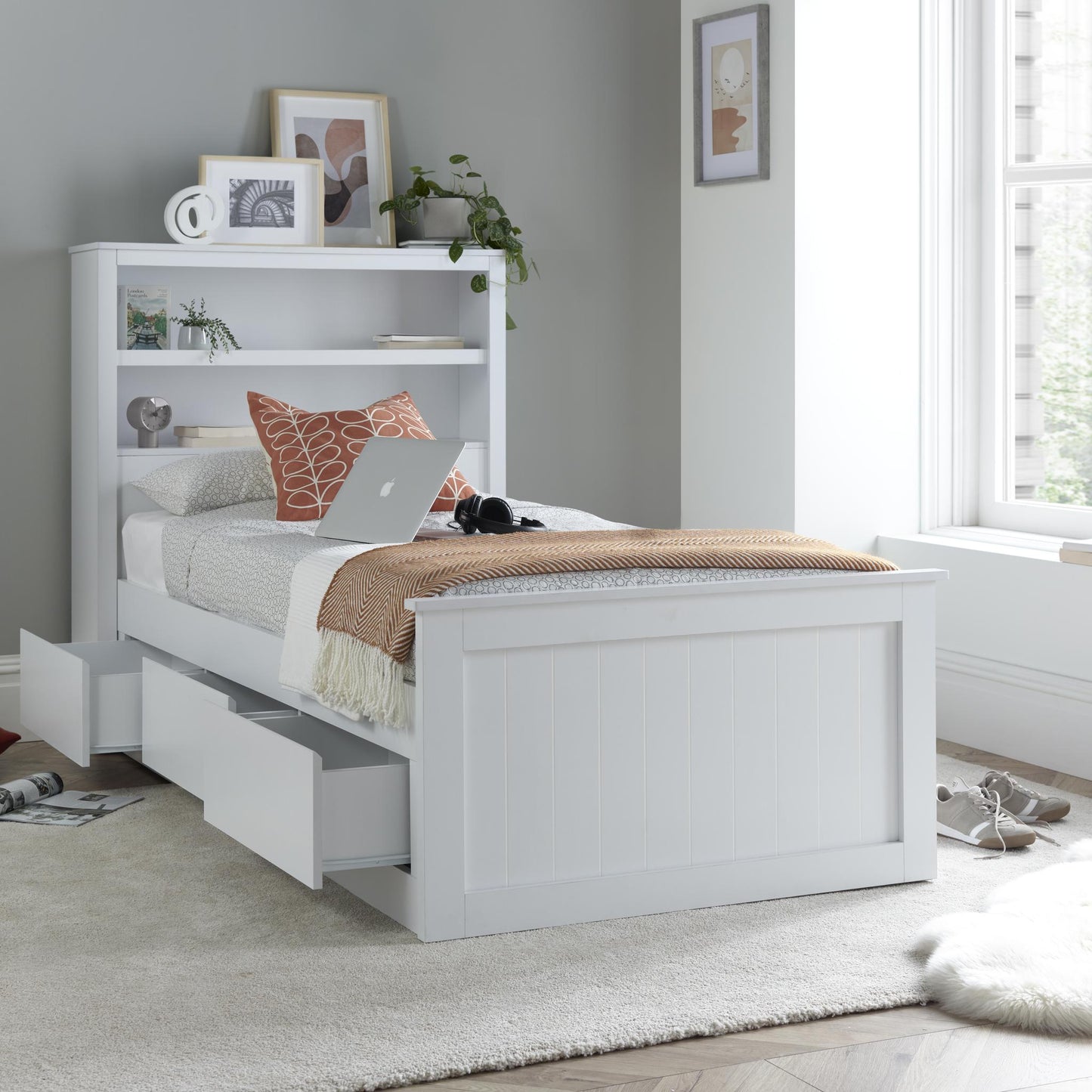 Enzo - Wooden 3 Drawer - Storage Bed - White