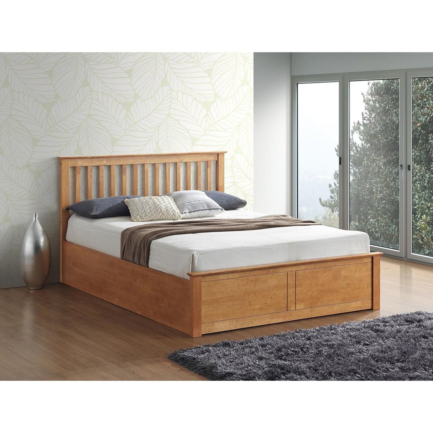 Malmo Oak Wooden Ottoman Bed