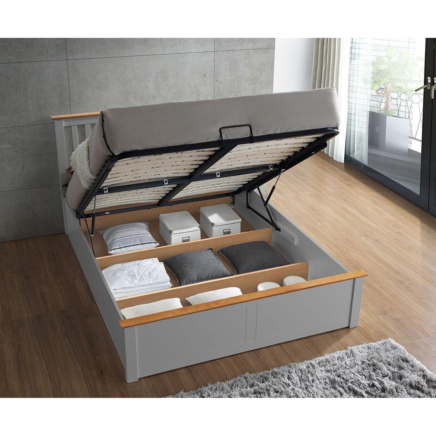 Malmo Pearl Grey Wooden Ottoman Bed