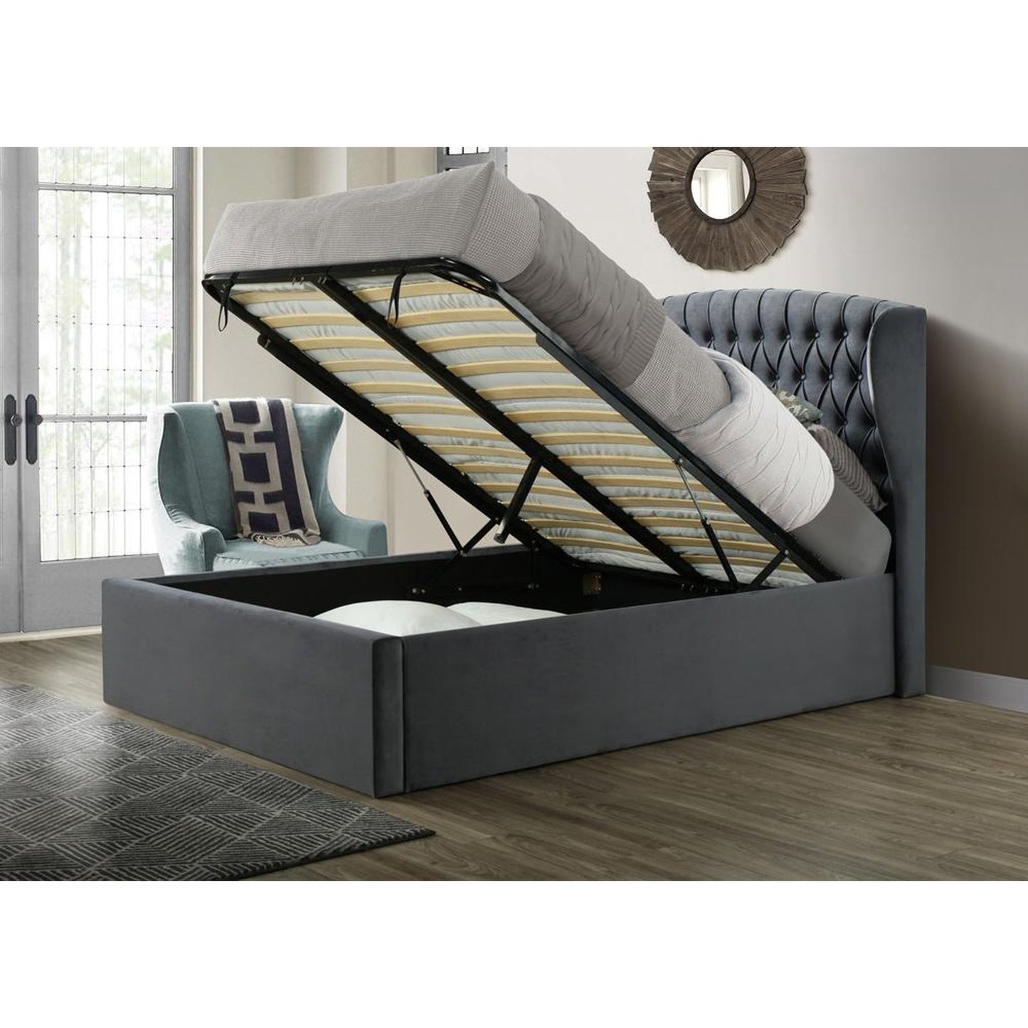 Warwick Grey Velvet Ottoman Bed