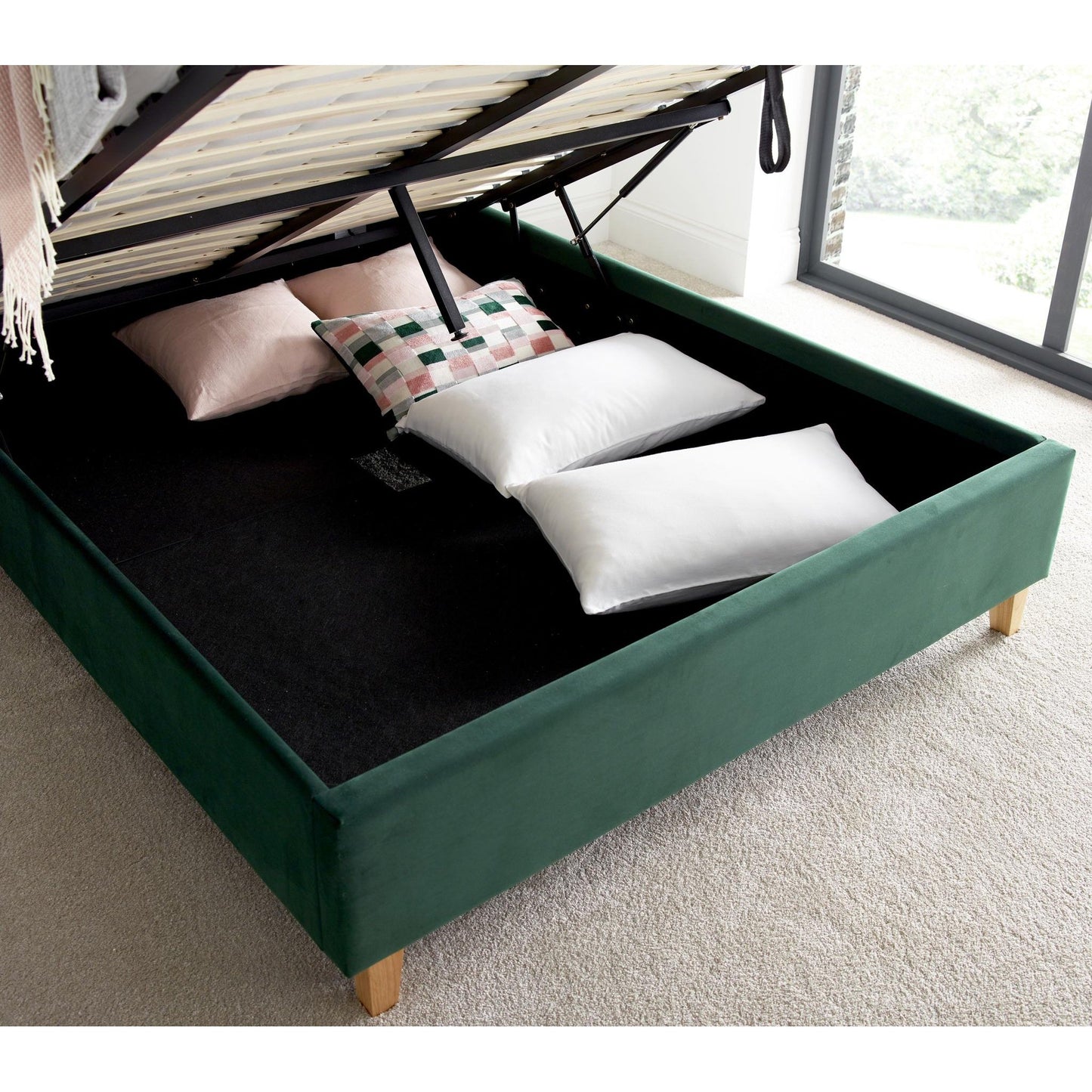 Kingham Green Velvet Ottoman Bed