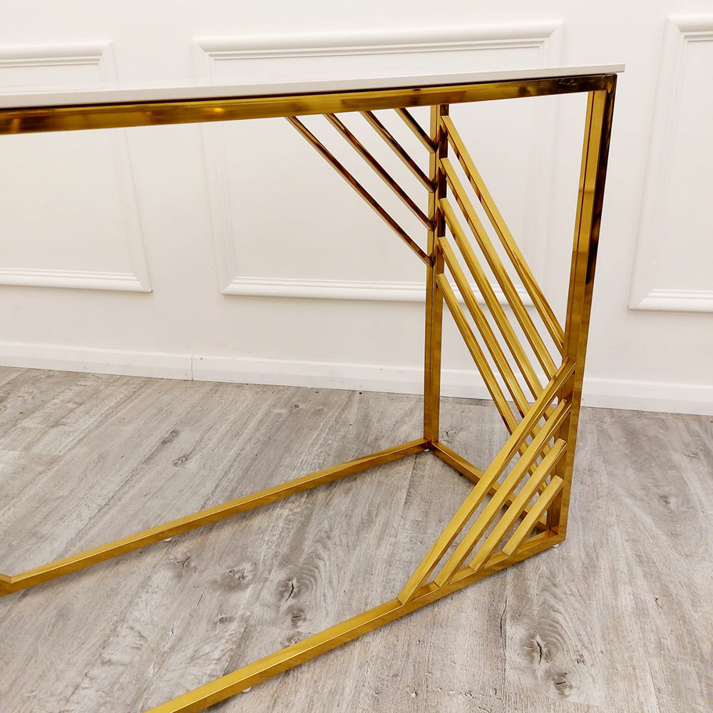 Azure - Gold Console Table with Polar White Sintered Top