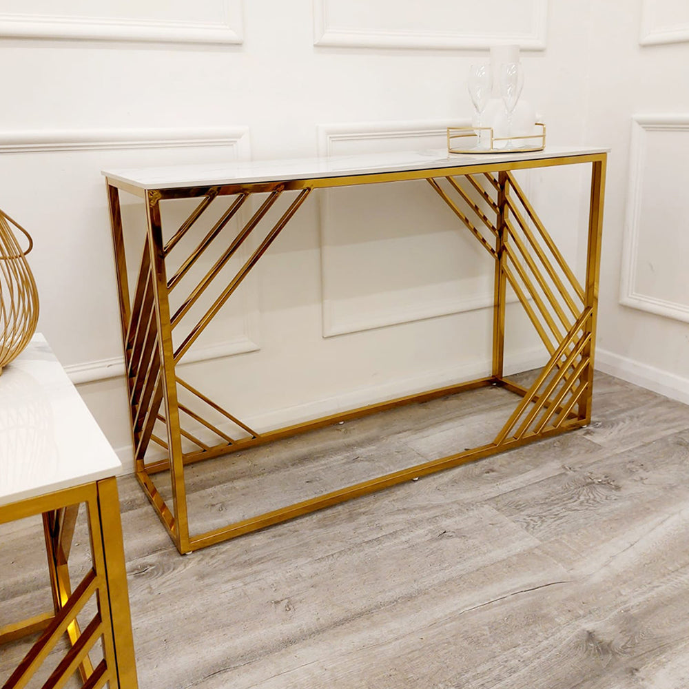 Azure - Gold Console Table with Polar White Sintered Top