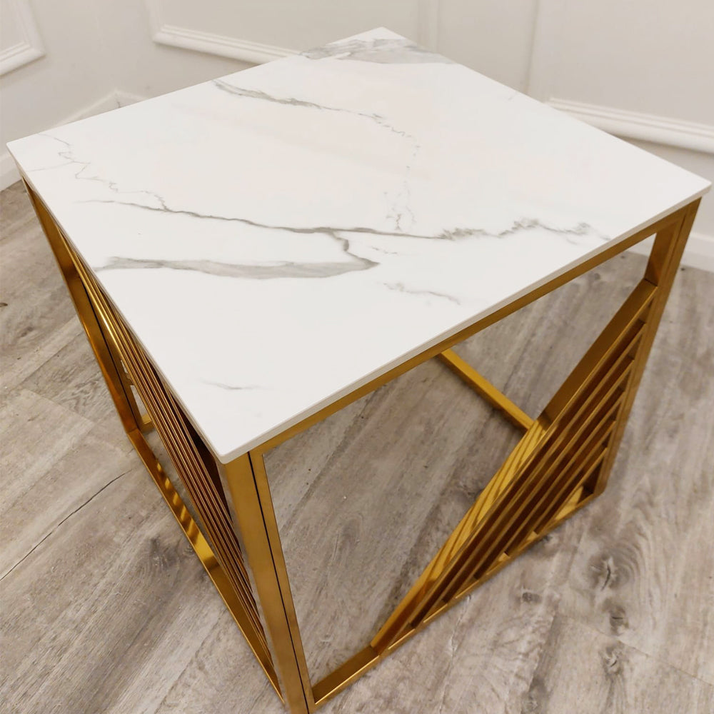 Azure - Gold Lamp Table with Polar White Sintered Top