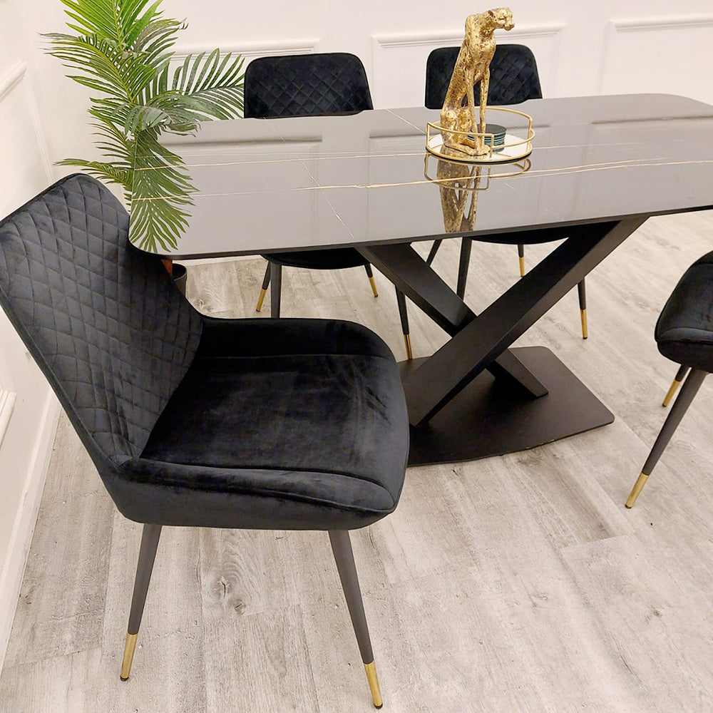 Apollo - 1.6m Black Dining Table with Black Sintered Stone 