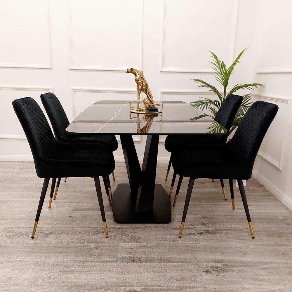 Apollo - 1.6m Black Dining Table with Black Sintered Stone 