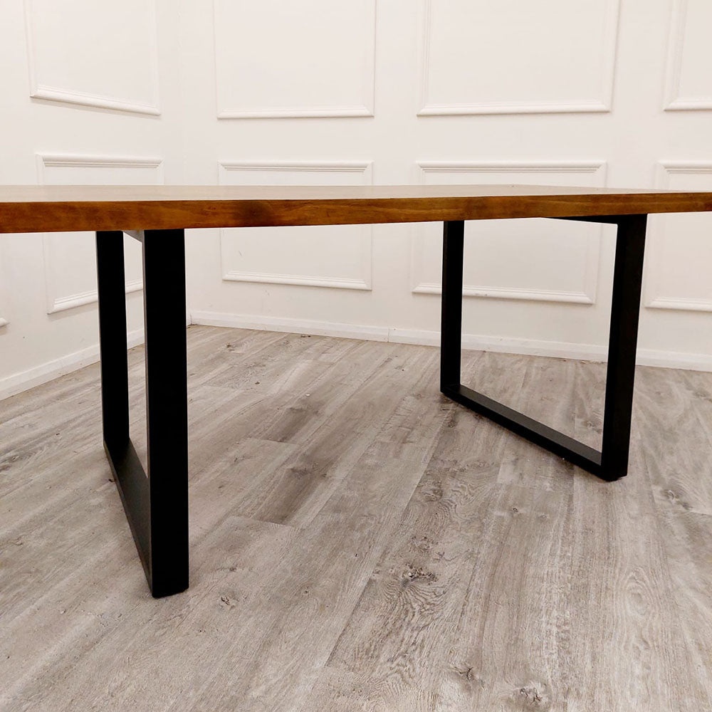 Freya - 1.8m Dining Table Solid Dark Pine wood with Matt Black Metal Legs