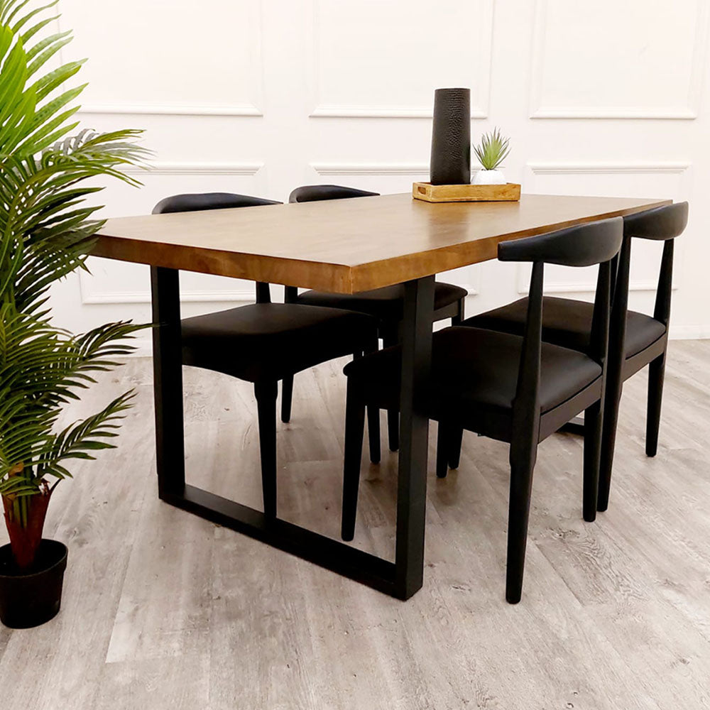 Freya - 1.8m Dining Table Solid Dark Pine wood with Matt Black Metal Legs