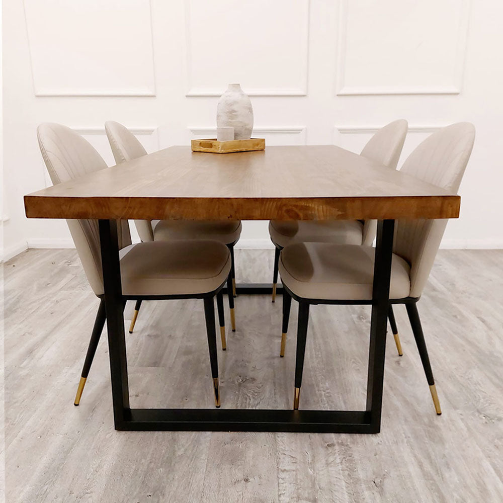 Freya - 1.8m Dining Table Solid Dark Pine wood with Matt Black Metal Legs