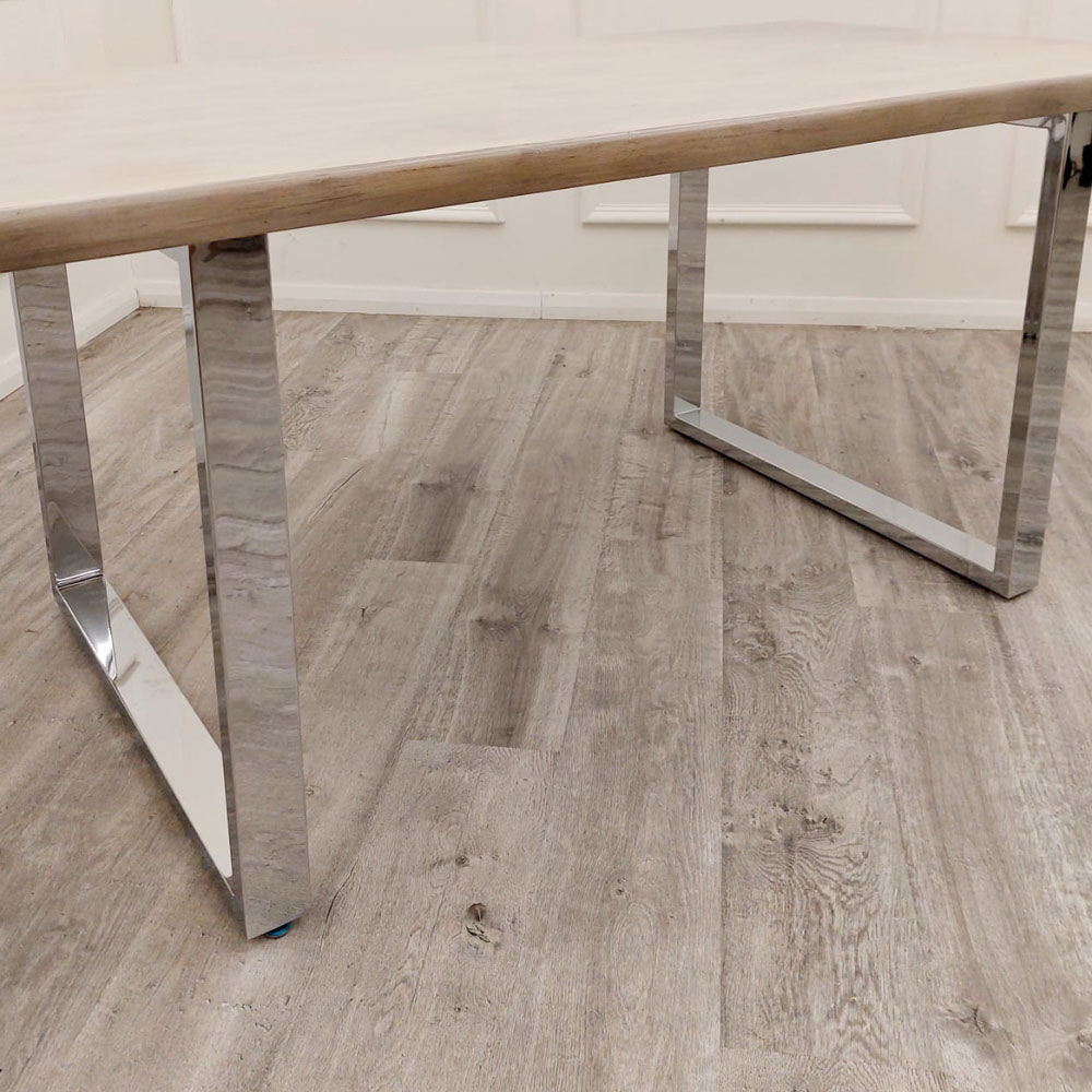 Freya - 1.8m Dining Table Solid Light Pine wood with Chrome Metal Legs 