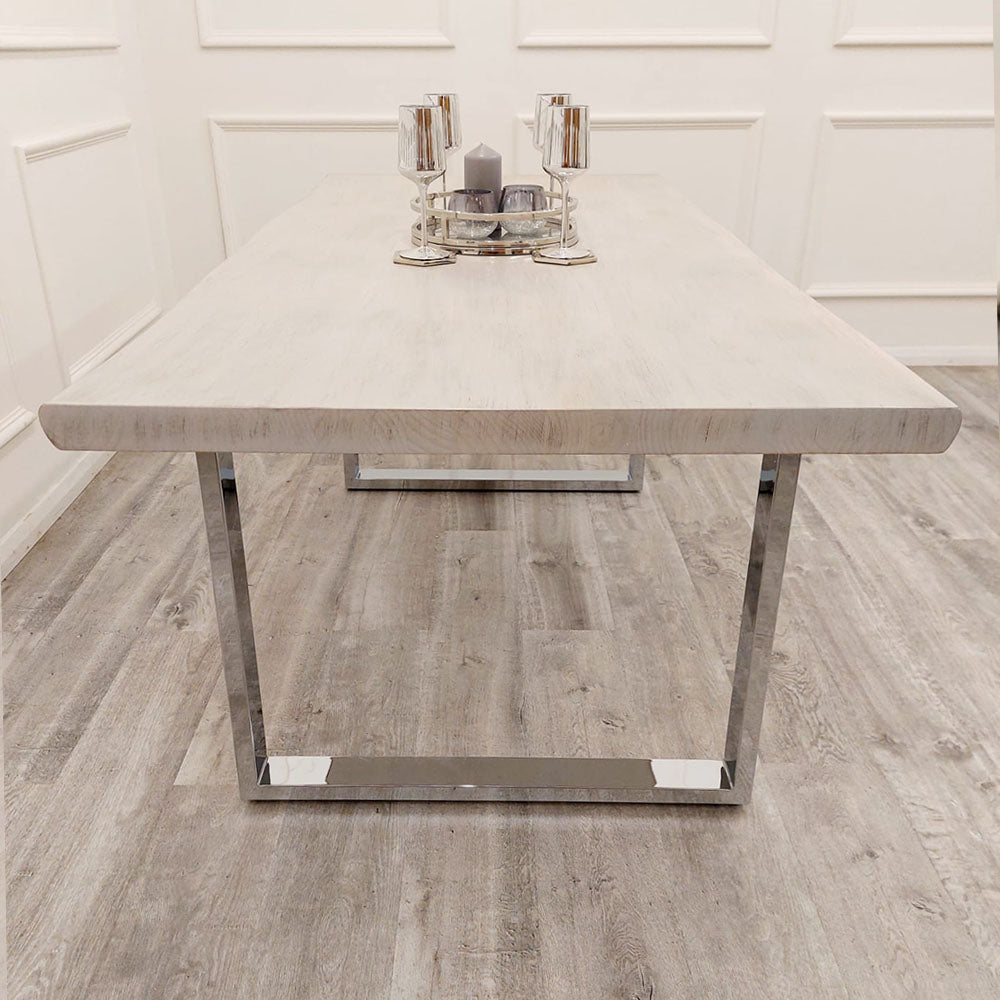 Freya - 1.8m Dining Table Solid Light Pine wood with Chrome Metal Legs 