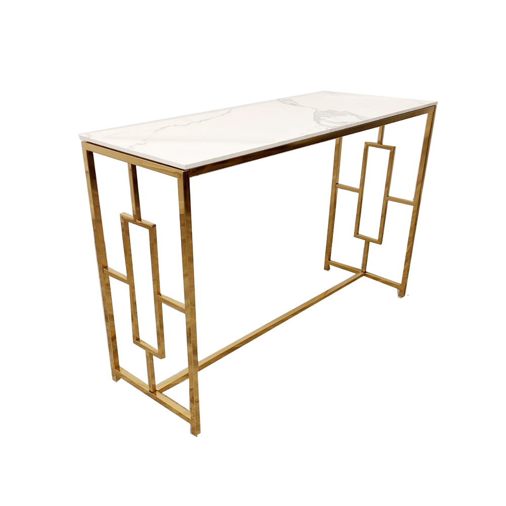 Geo - Gold Console Table with Polar White Sintered Top