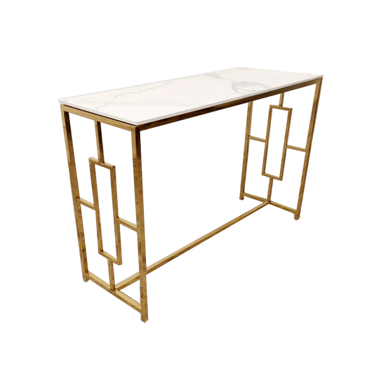 Geo - Gold Console Table with Polar White Sintered Top