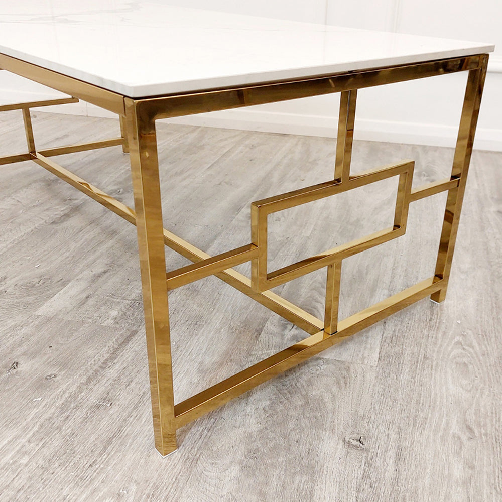 Geo - Gold Coffee Table with Polar White Sintered Top