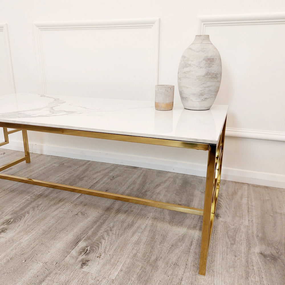 Geo - Gold Coffee Table with Polar White Sintered Top