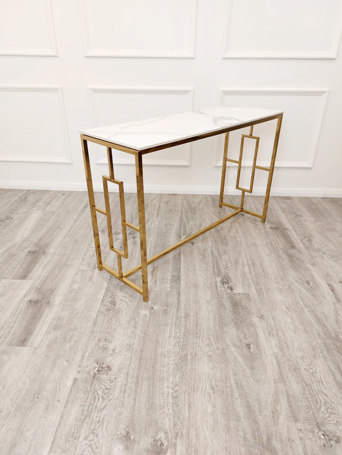 Geo - Gold Console Table with Polar White Sintered Top