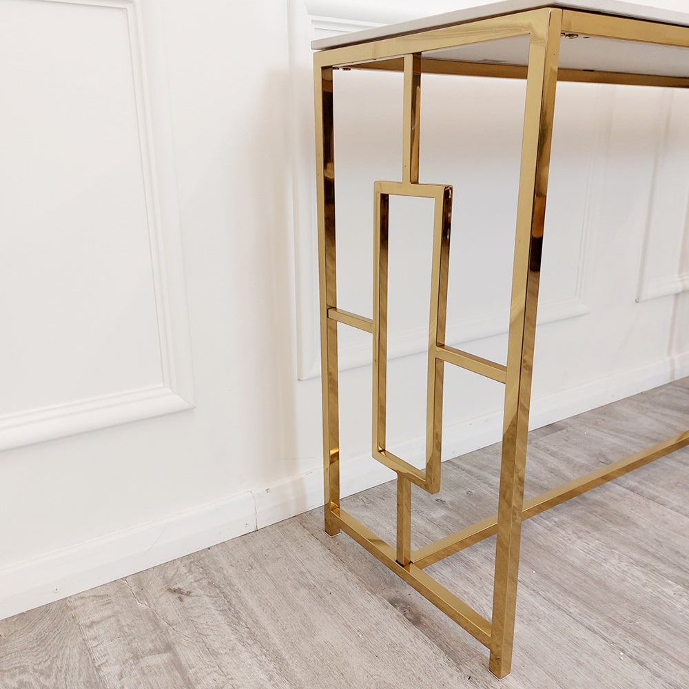 Geo - Gold Console Table with Polar White Sintered Top