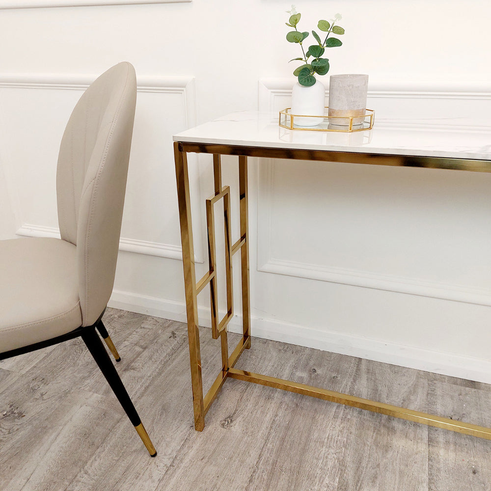 Geo - Gold Console Table with Polar White Sintered Top