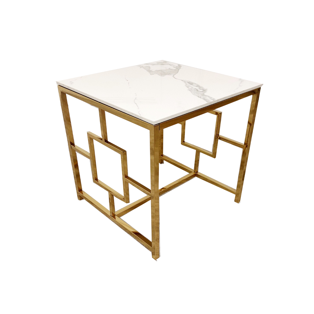 Geo - Gold Lamp Table with Polar White Sintered Top 