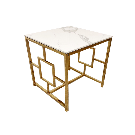 Geo - Gold Lamp Table with Polar White Sintered Top 