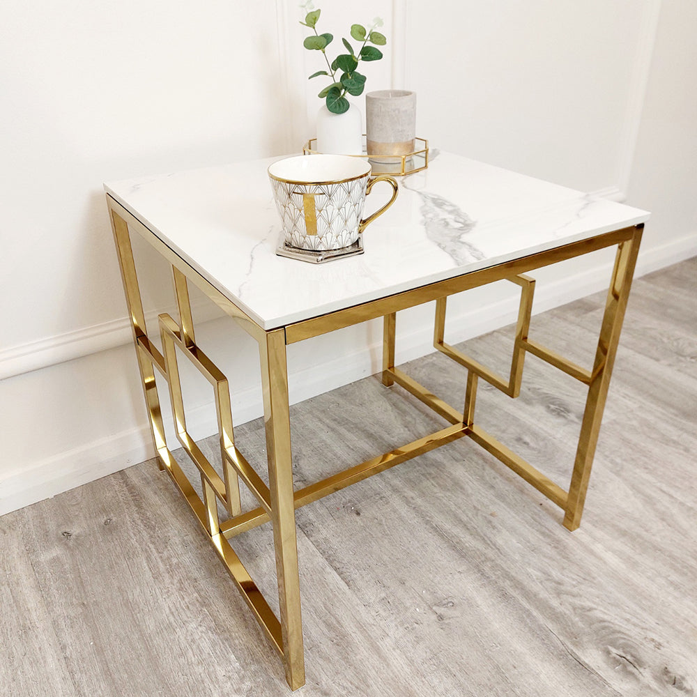 Geo - Gold Lamp Table with Polar White Sintered Top 
