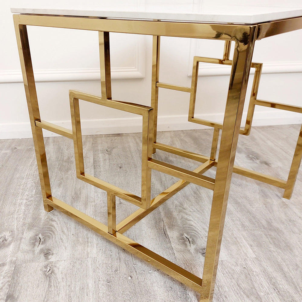 Geo - Gold Lamp Table with Polar White Sintered Top 