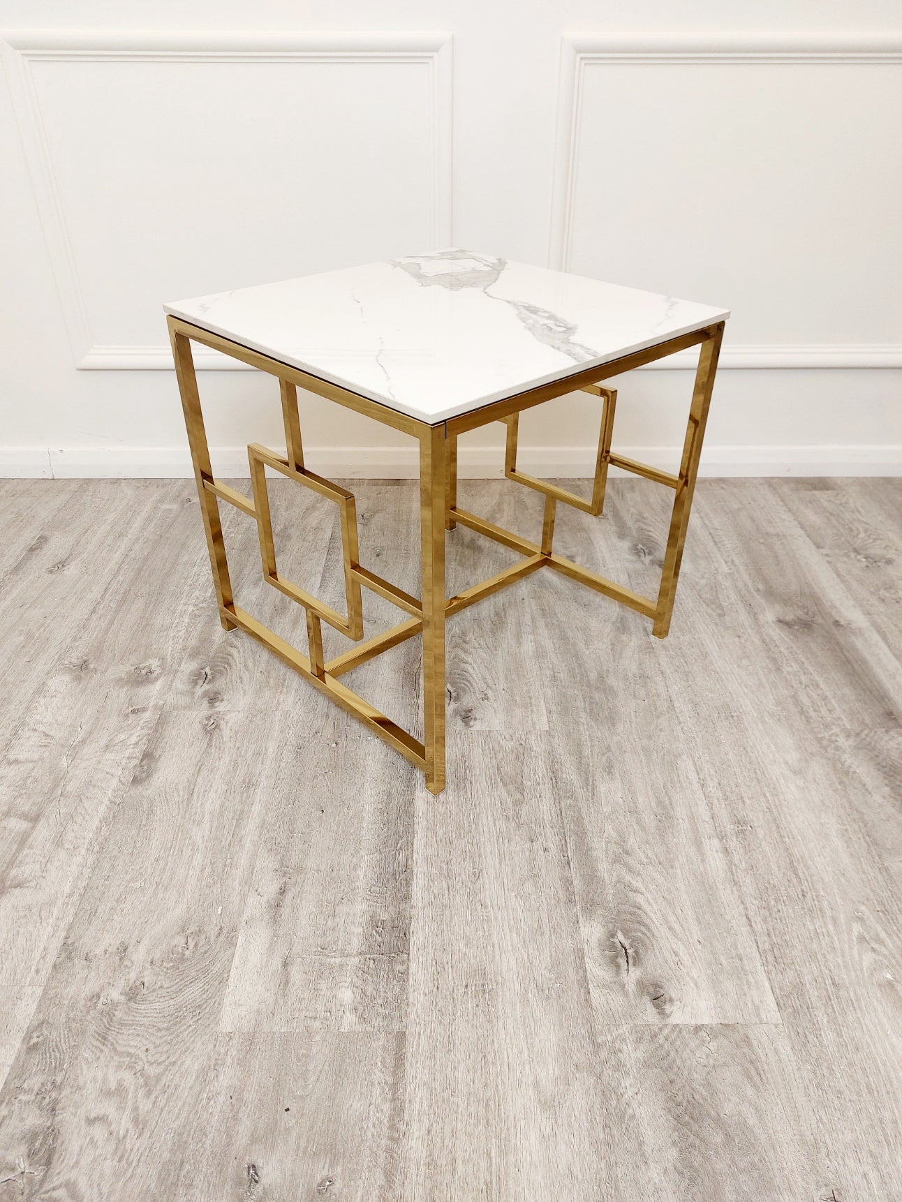 Geo - Gold Lamp Table with Polar White Sintered Top