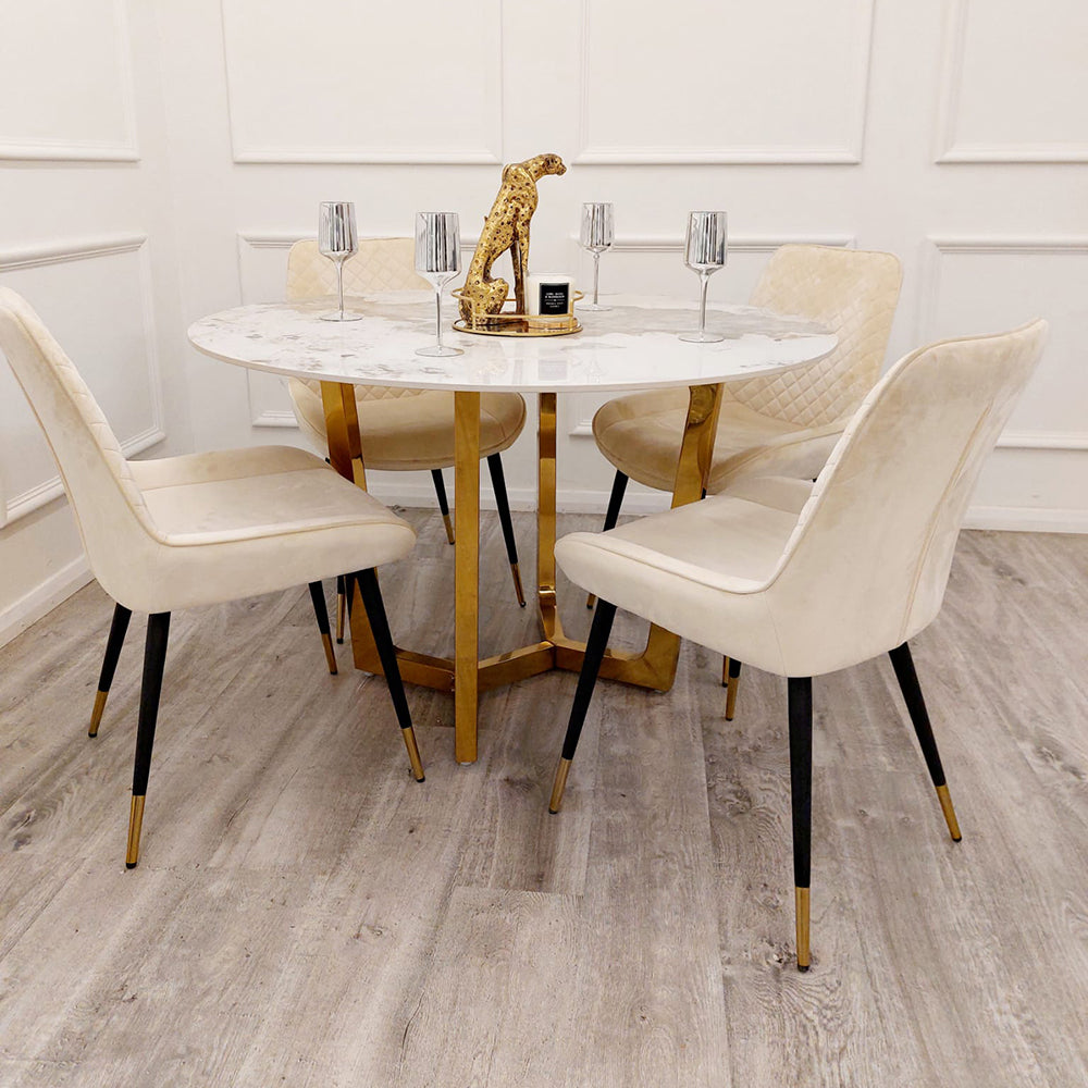 Lucien - Gold 1.2m Round Dining Table with Sintered Stone Top