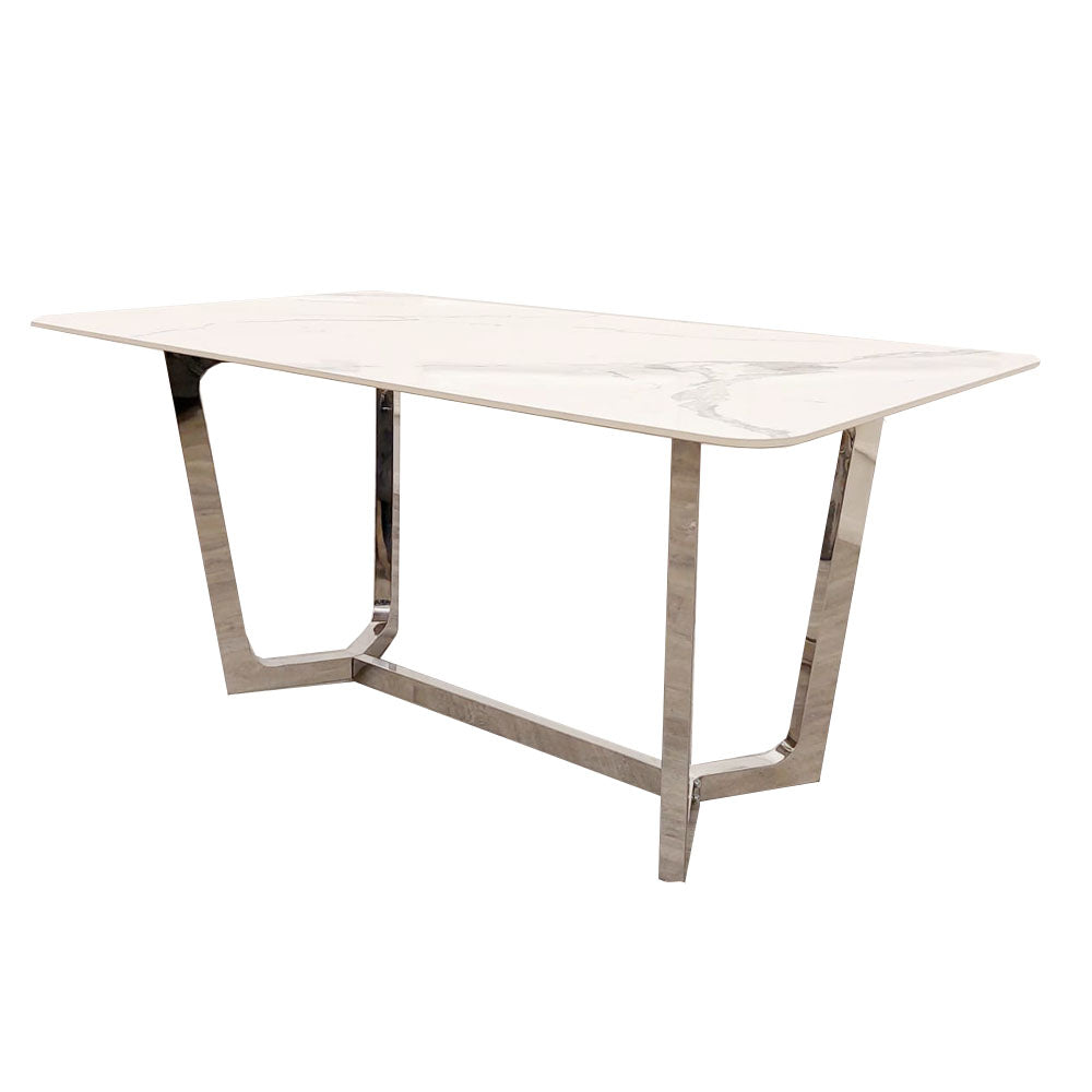 Lucien - 1.6m Chrome Dining Table with Polar White Sintered Stone Top 