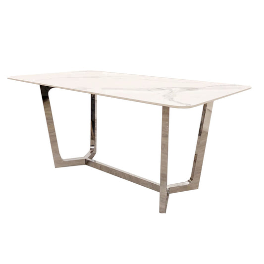 Lucien - 1.6m Chrome Dining Table with Polar White Sintered Stone Top 