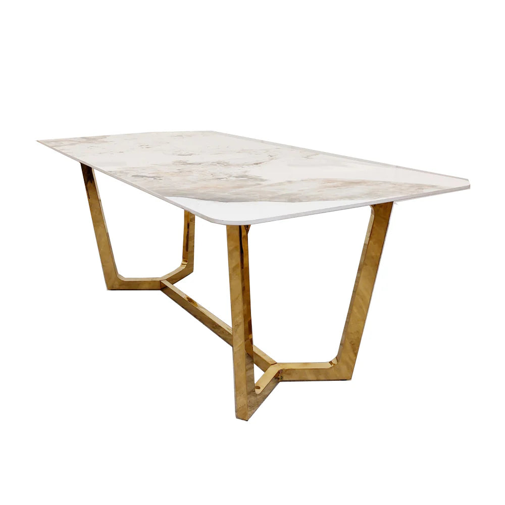 Lucien - Gold Dining Table with Pandora Gold Sintered Stone Top - 1.8m 