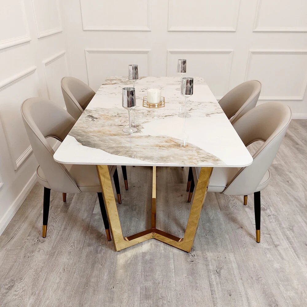 Lucien - Gold Dining Table with Pandora Gold Sintered Stone Top - 1.8m 