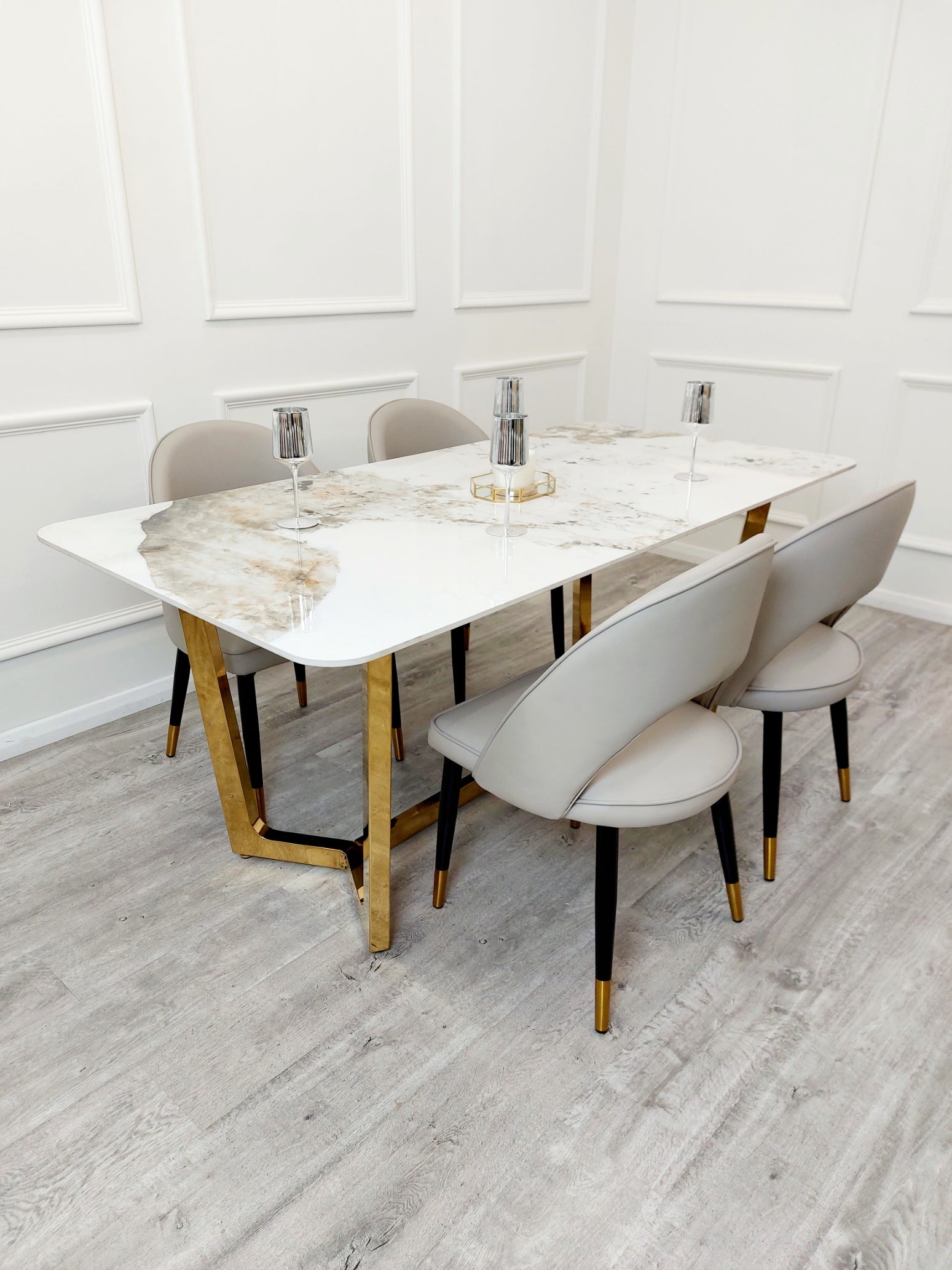 Lucien - Gold Dining Table with Pandora Gold Sintered Stone Top - 1.8m 