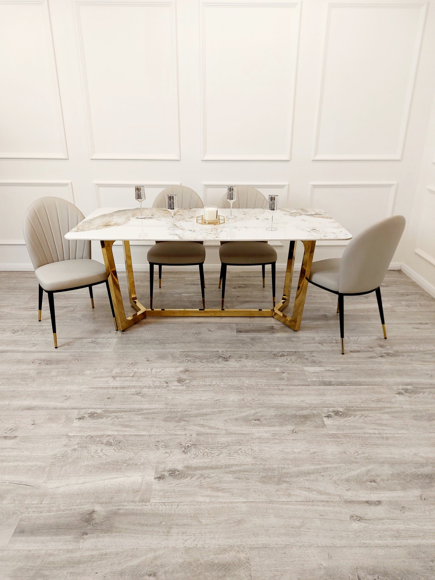 Lucien - Gold Dining Table with Pandora Gold Sintered Stone Top - 1.8m 