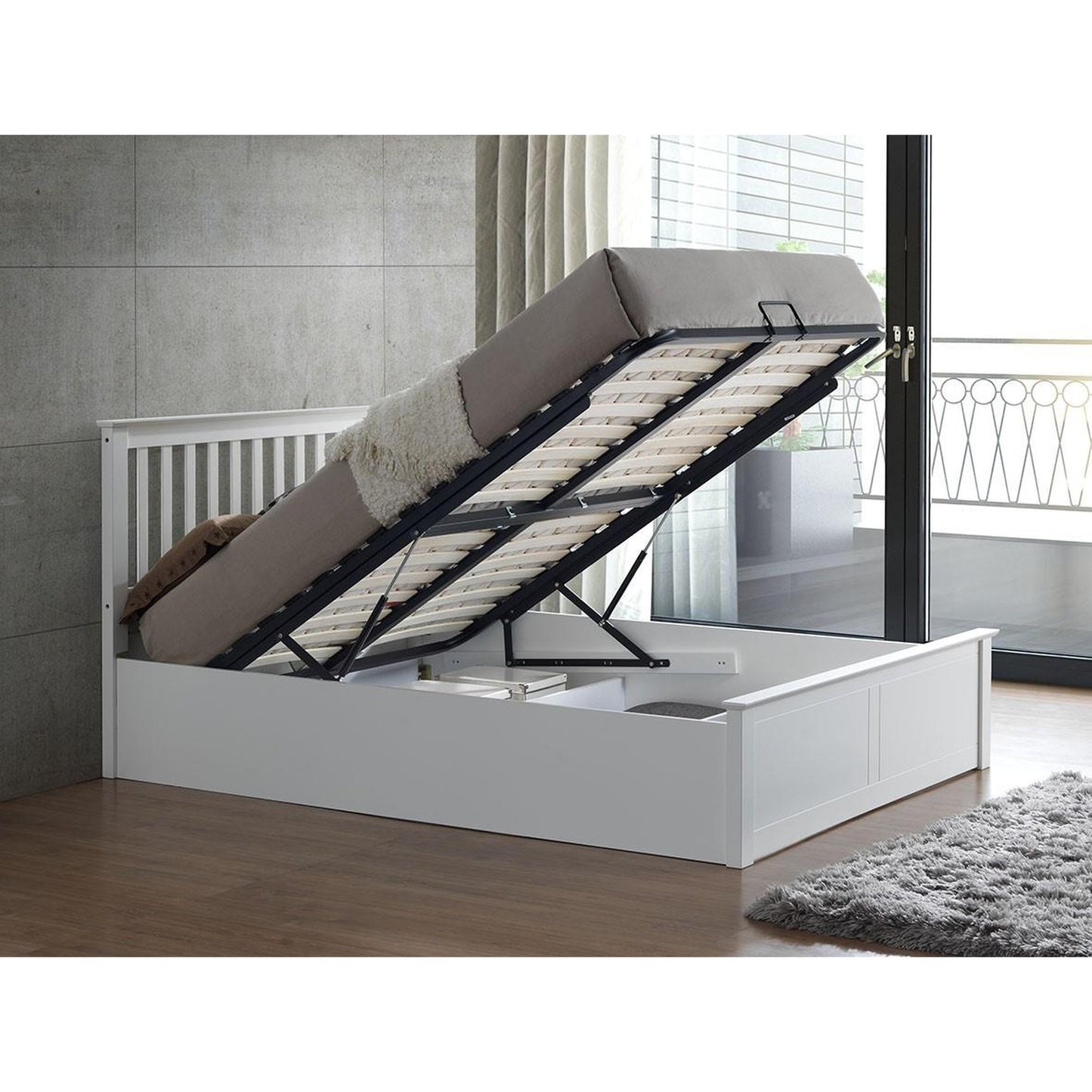 Malmo White Wooden Ottoman Bed 