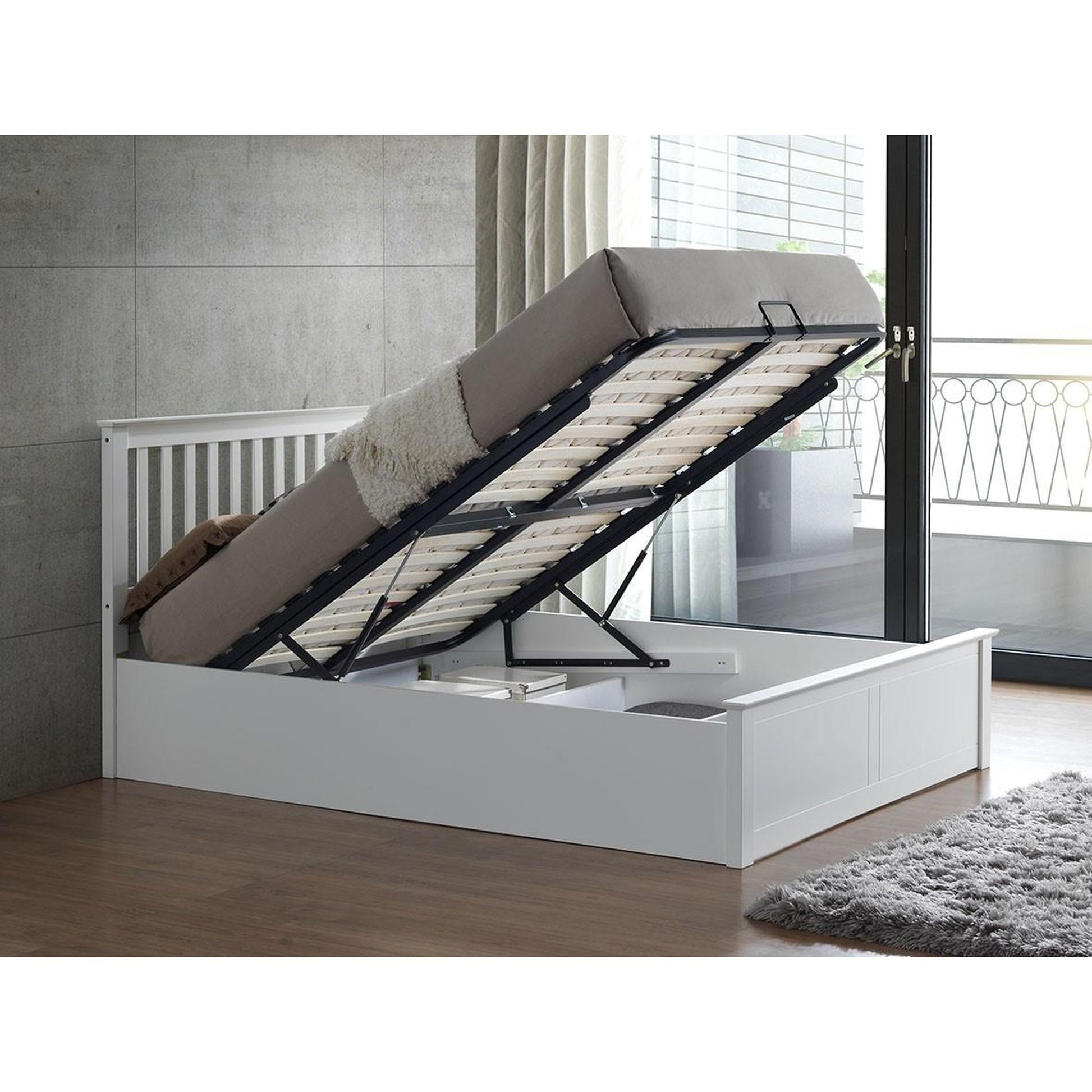 Malmo White Wooden Ottoman Bed 