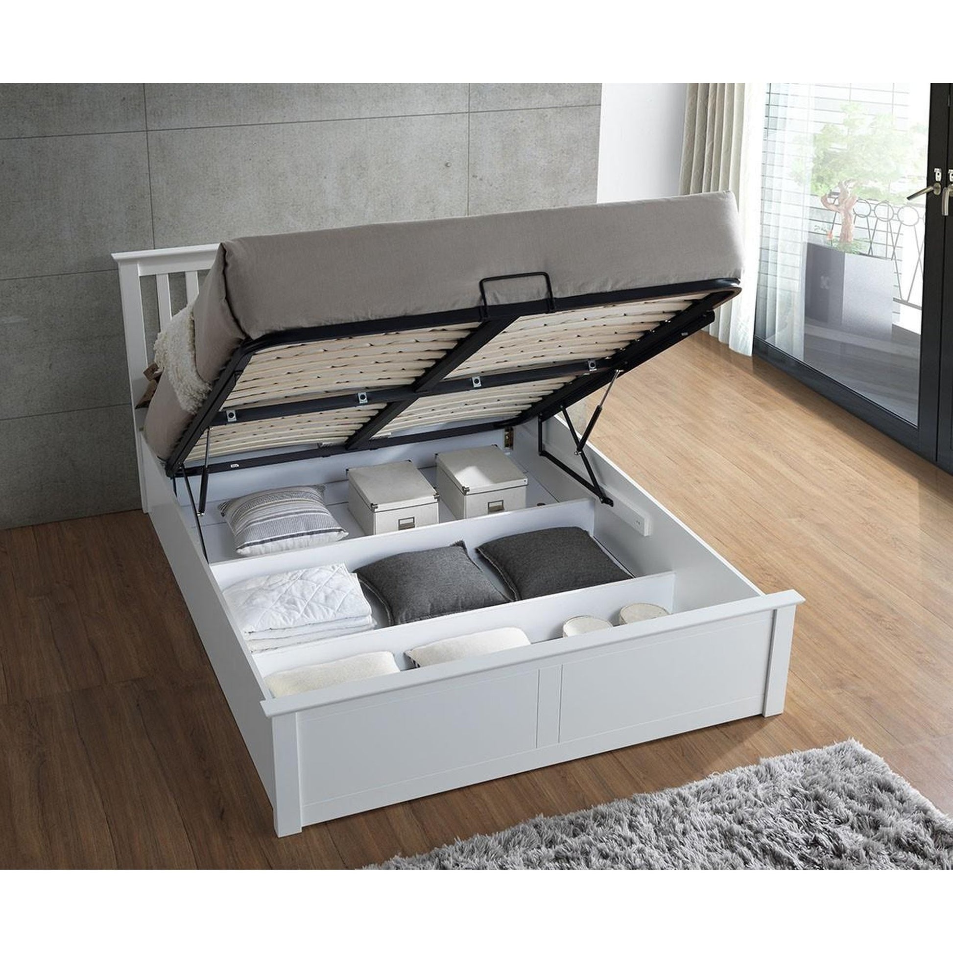 Malmo White Wooden Ottoman Bed 