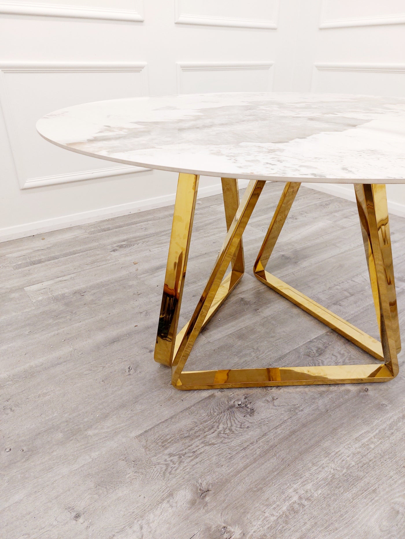 Nero - Gold 1.3m Round Dining Table with Sintered Stone Top