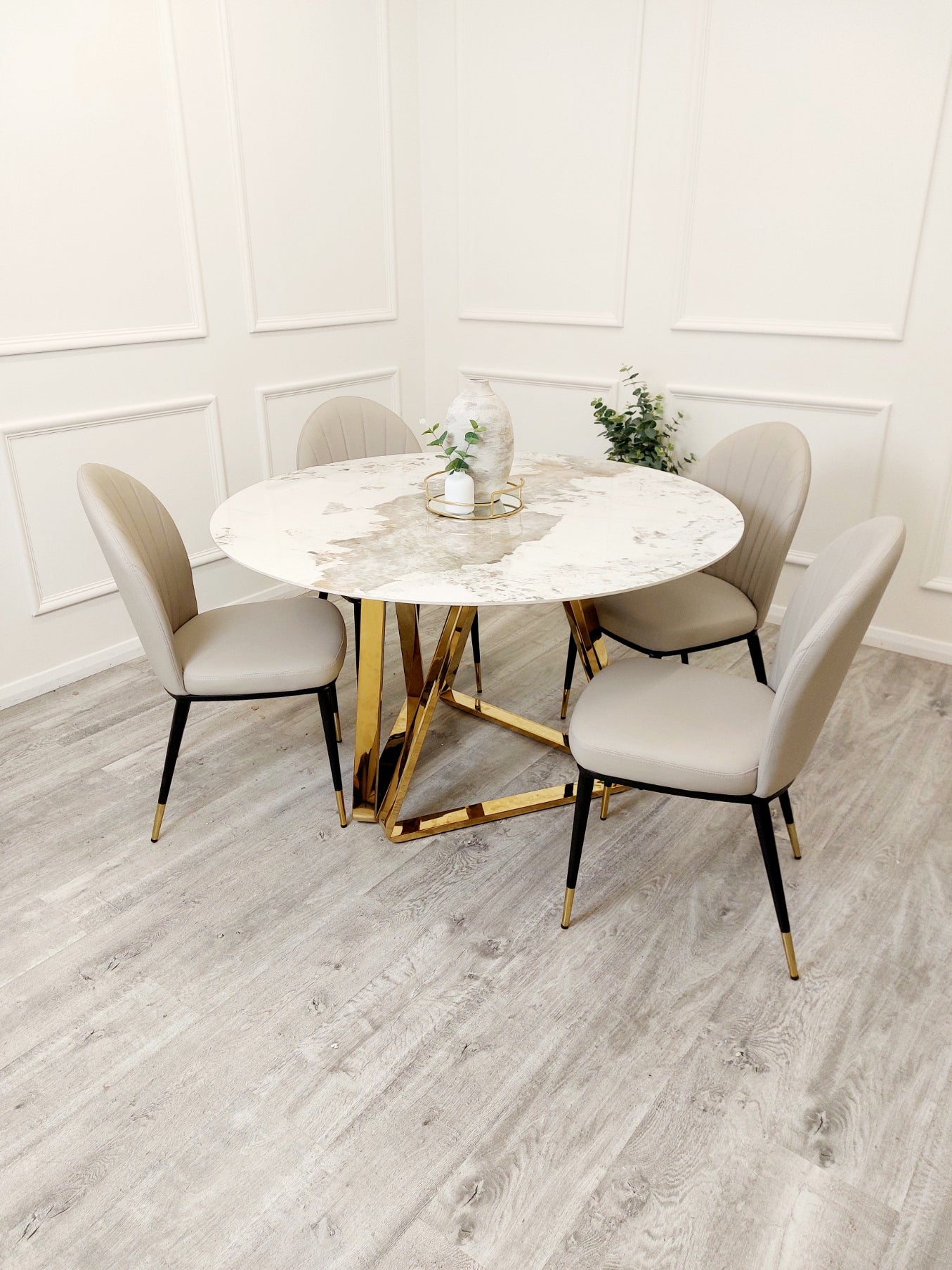 Nero - Gold 1.3m Round Dining Table with Sintered Stone Top