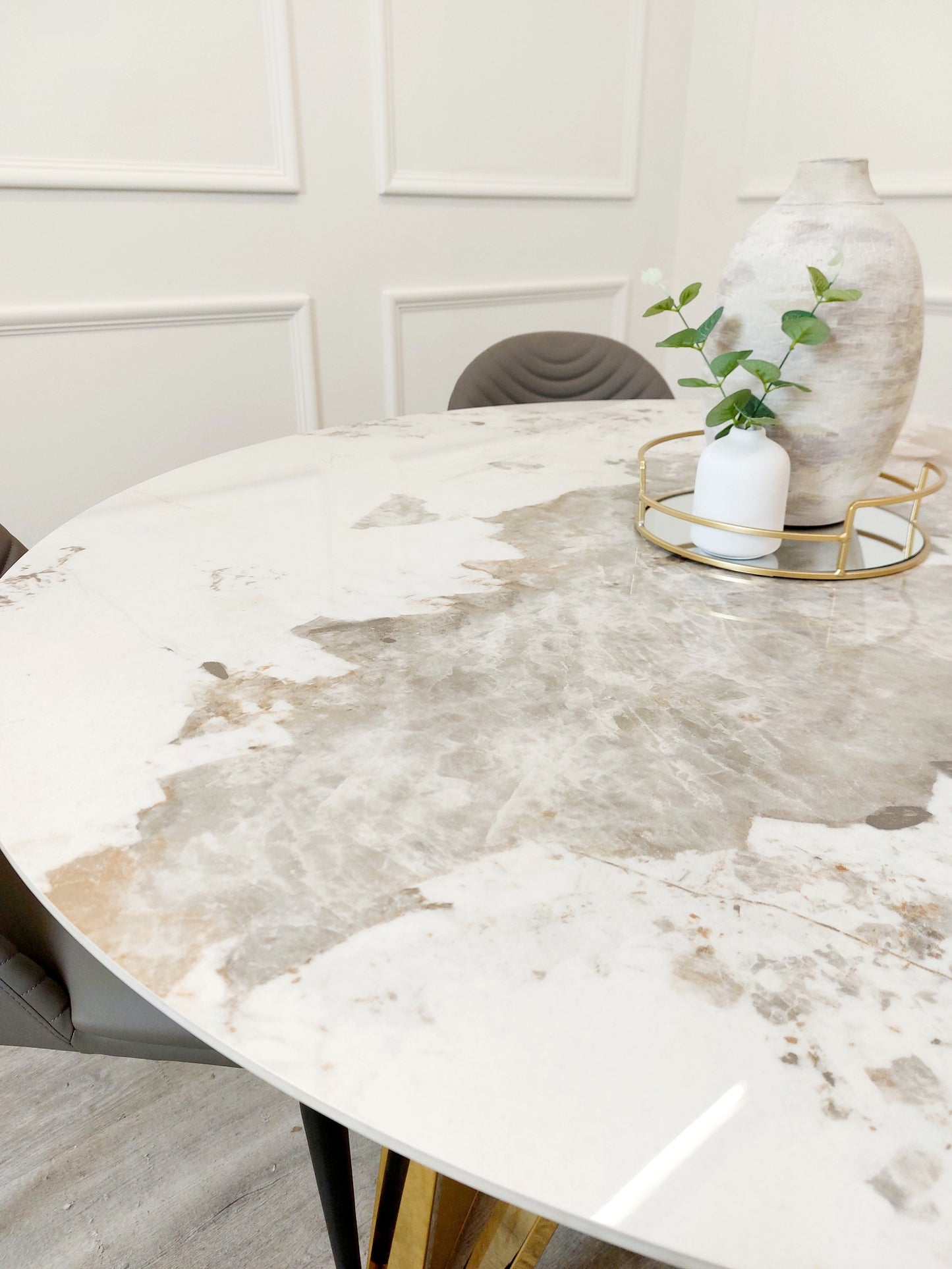 Nero - Gold 1.3m Round Dining Table with Sintered Stone Top